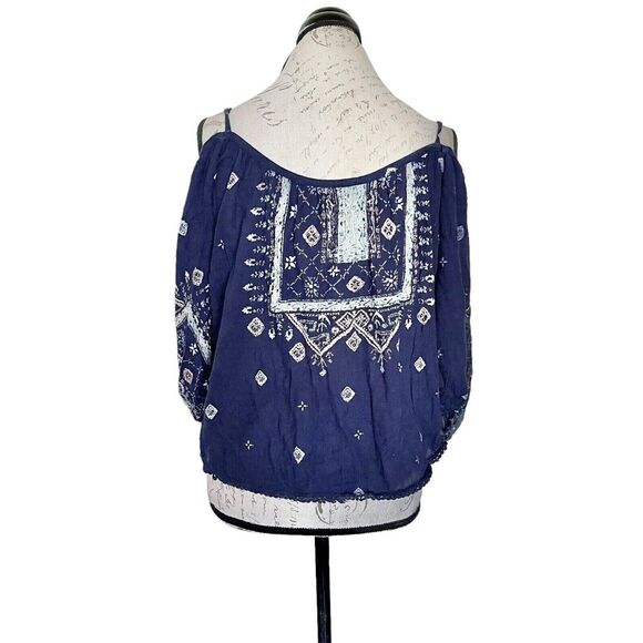 Ecote Blouse Sz XS Cold Shoulder Hipster Bohemian Boho Coastal Cow Girl Rodeo - Picture 3 of 12